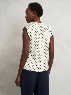 Hobbs Adriel Spot Satin Top, Ivory/Navy - view 2, Ivory/Navy