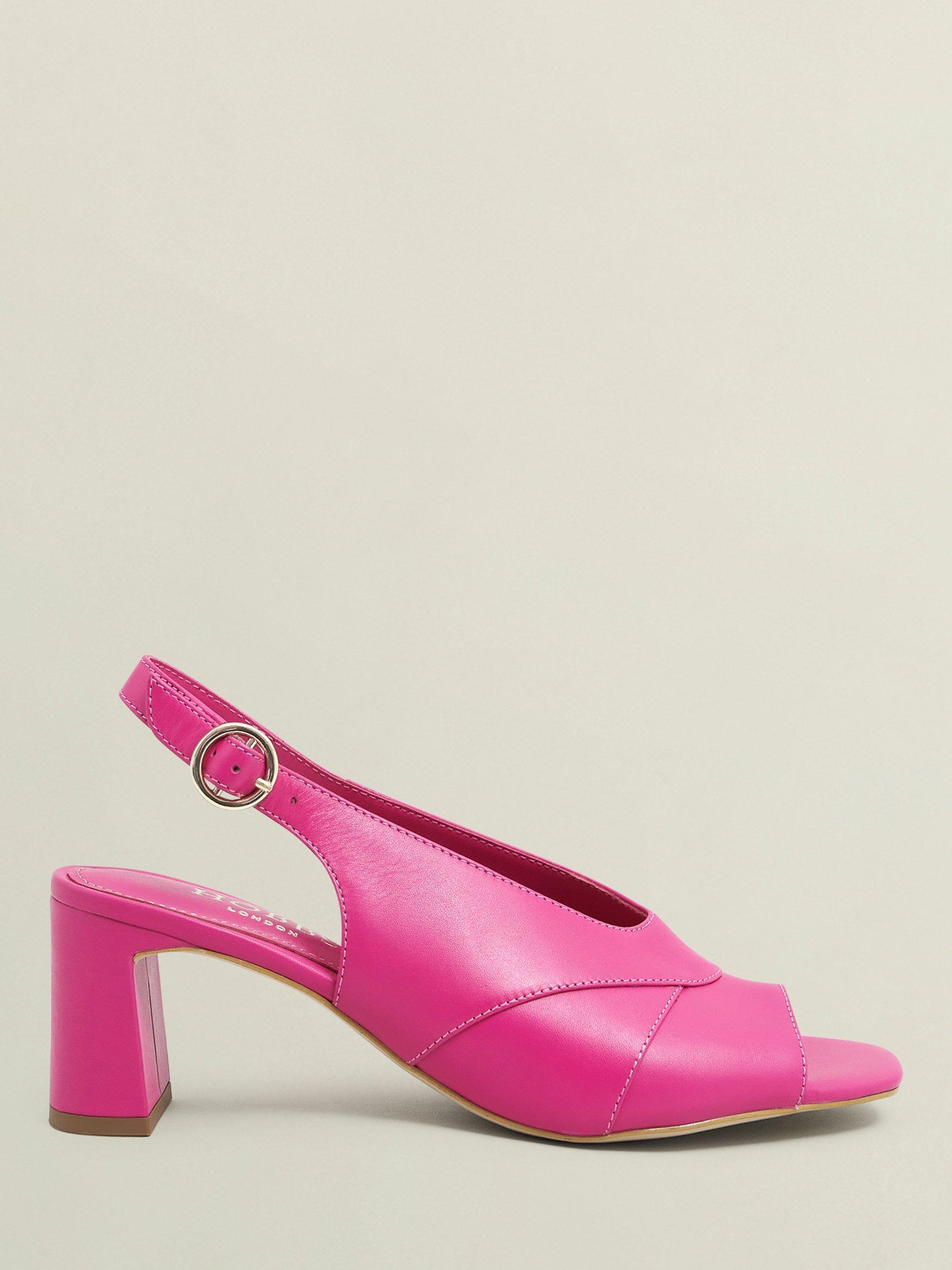 Product image 1 of 6, which shows Hobbs Karina Leather Block Heel Slingback Sandals, Bright Pink, 5