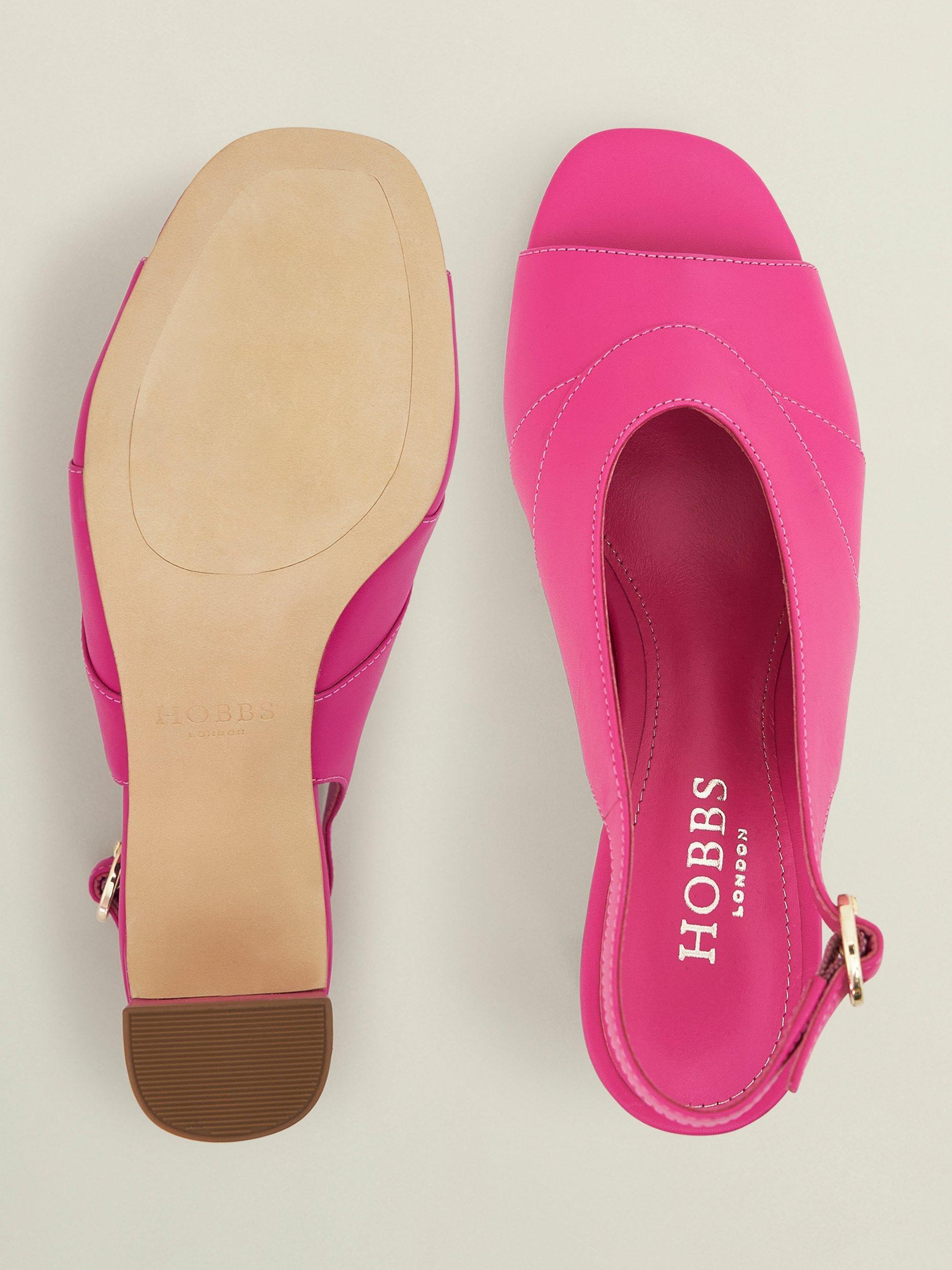 Product image 4 of 6, which shows Hobbs Karina Leather Block Heel Slingback Sandals, Bright Pink, 5