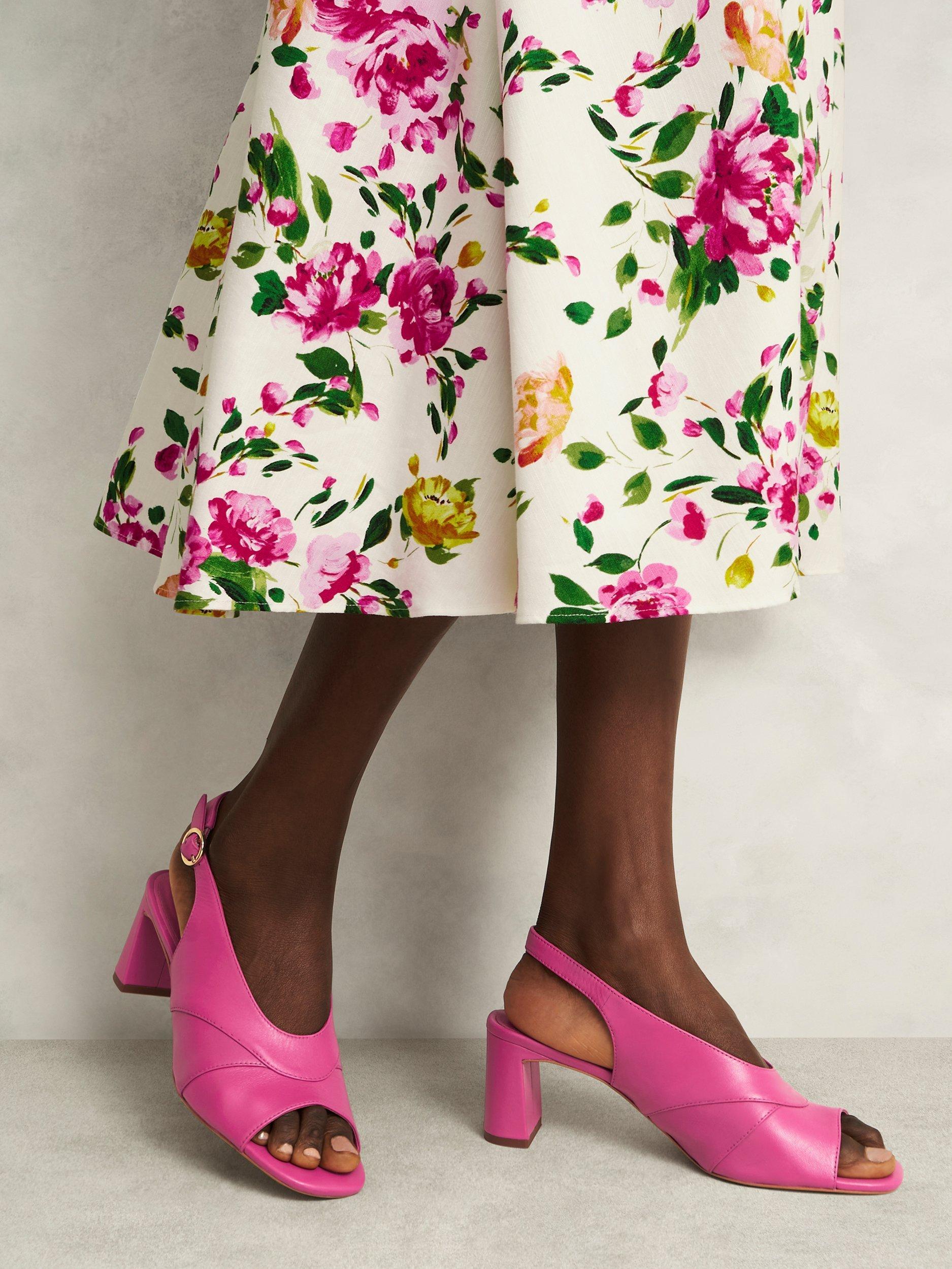 Product image 5 of 6, which shows Hobbs Karina Leather Block Heel Slingback Sandals, Bright Pink, 5