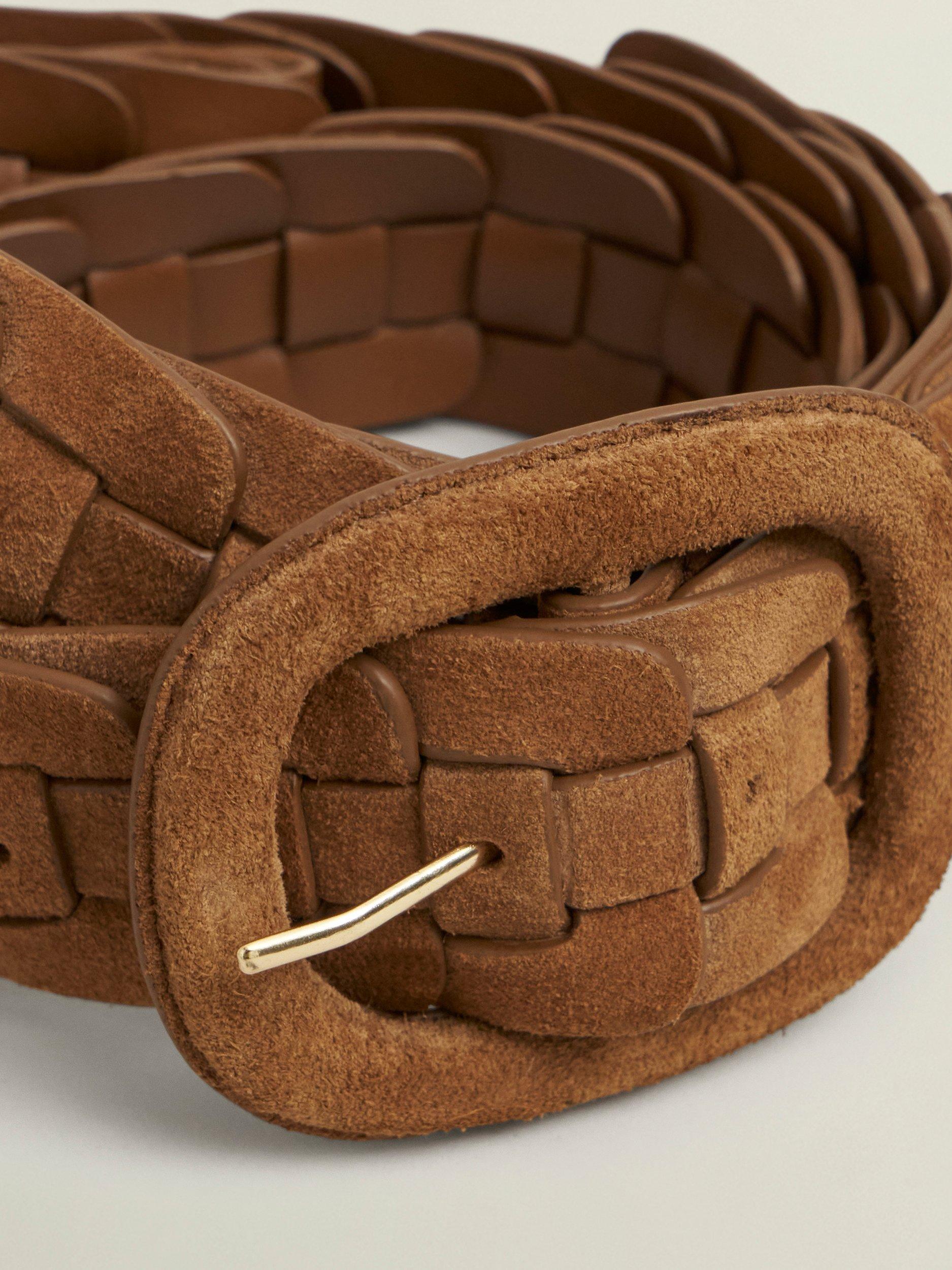 Product image 4 of 4, which shows Hobbs Abbie Woven Suede Belt, Tan, L