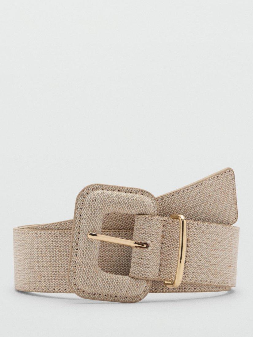 Mango Lina Linen Cotton Belt, Light Beige