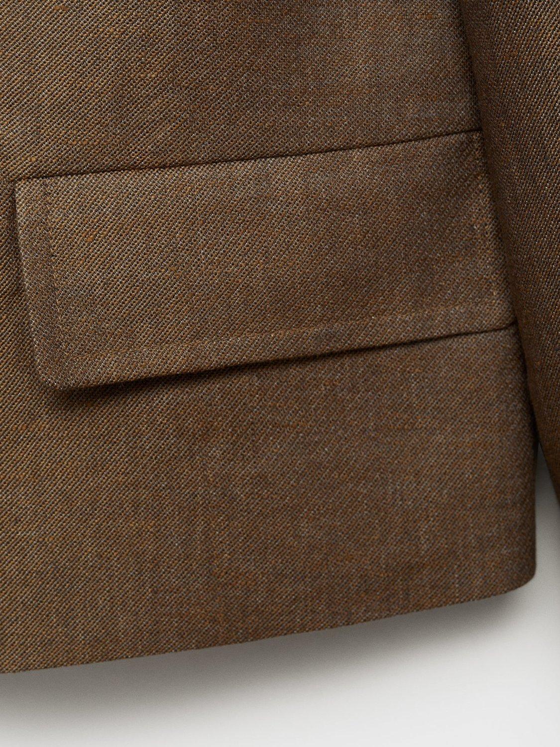 Product image 5 of 7, which shows Mango Puglia Linen Blend Cropped Blazer, Dark Brown, L