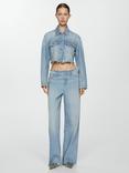Mango Amaia Cropped Denim Jacket, Mid Blue