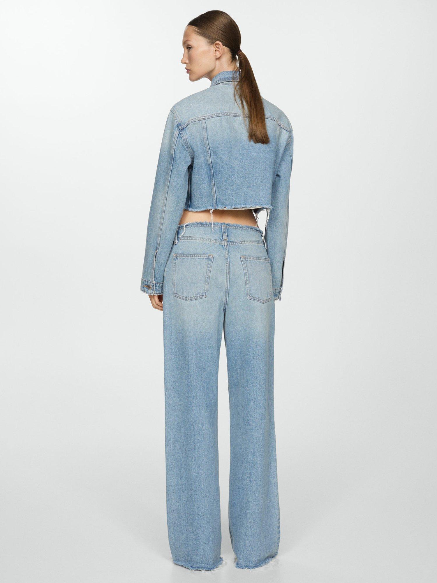 Product image 3 of 9, which shows Mango Amaia Cropped Denim Jacket, Mid Blue, L