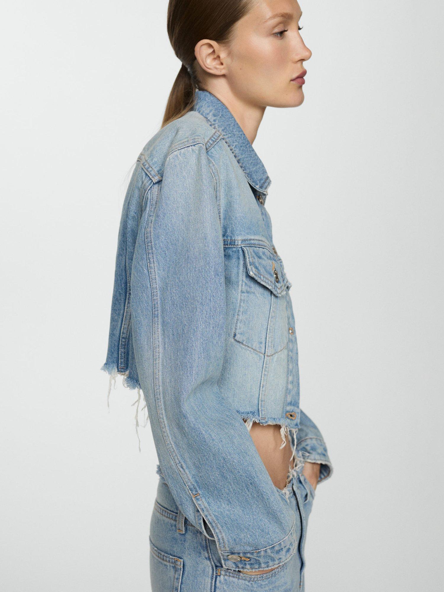 Product image 5 of 9, which shows Mango Amaia Cropped Denim Jacket, Mid Blue, L