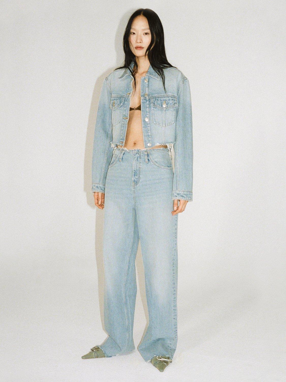 Product image 6 of 9, which shows Mango Amaia Cropped Denim Jacket, Mid Blue, L
