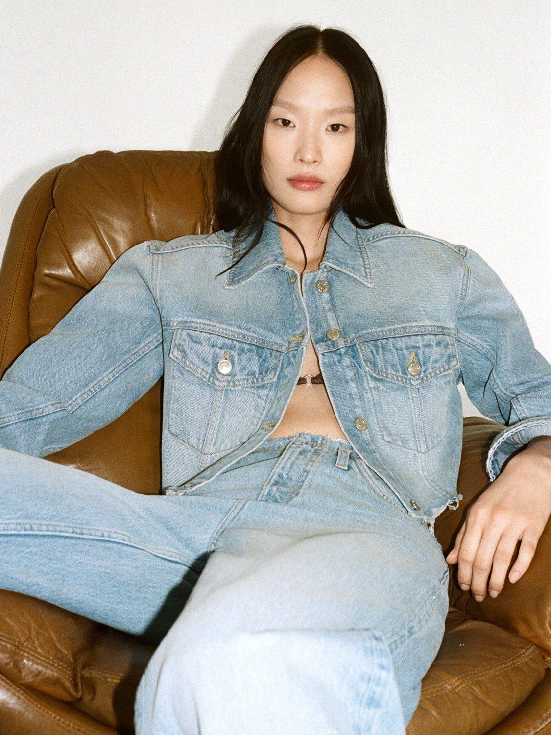 Product image 7 of 9, which shows Mango Amaia Cropped Denim Jacket, Mid Blue, L