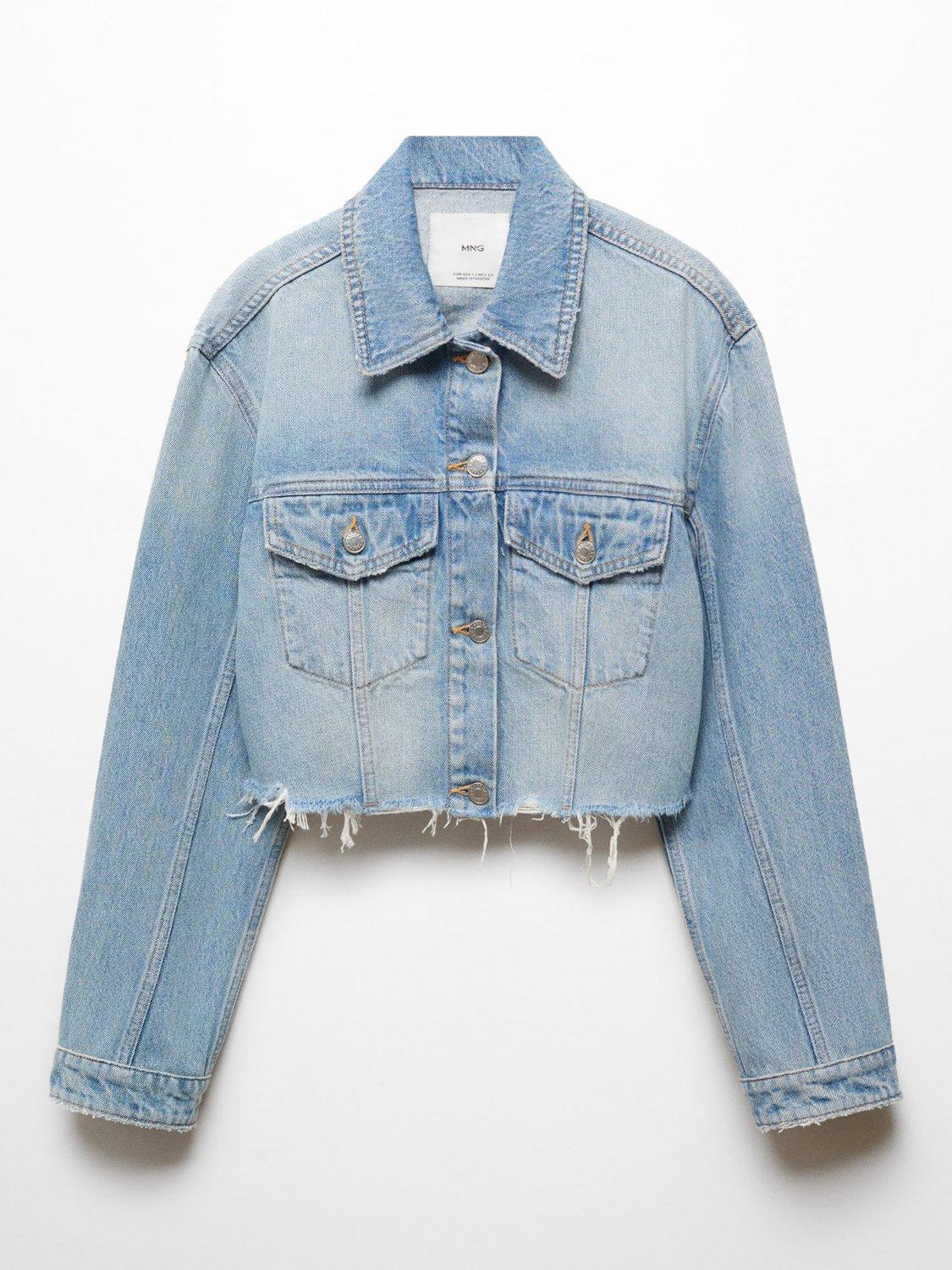 Product image 9 of 9, which shows Mango Amaia Cropped Denim Jacket, Mid Blue, L
