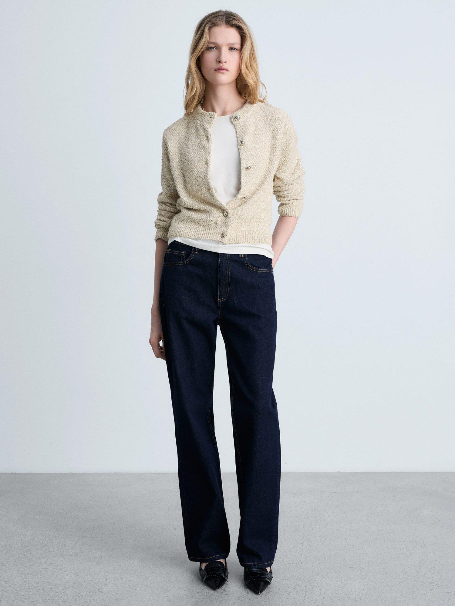 Product image 2 of 9, which shows Mango Ojitos Knitted Cardigan, Beige, XXS