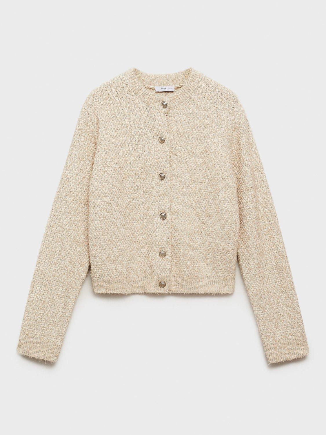 Product image 3 of 9, which shows Mango Ojitos Knitted Cardigan, Beige, XXS