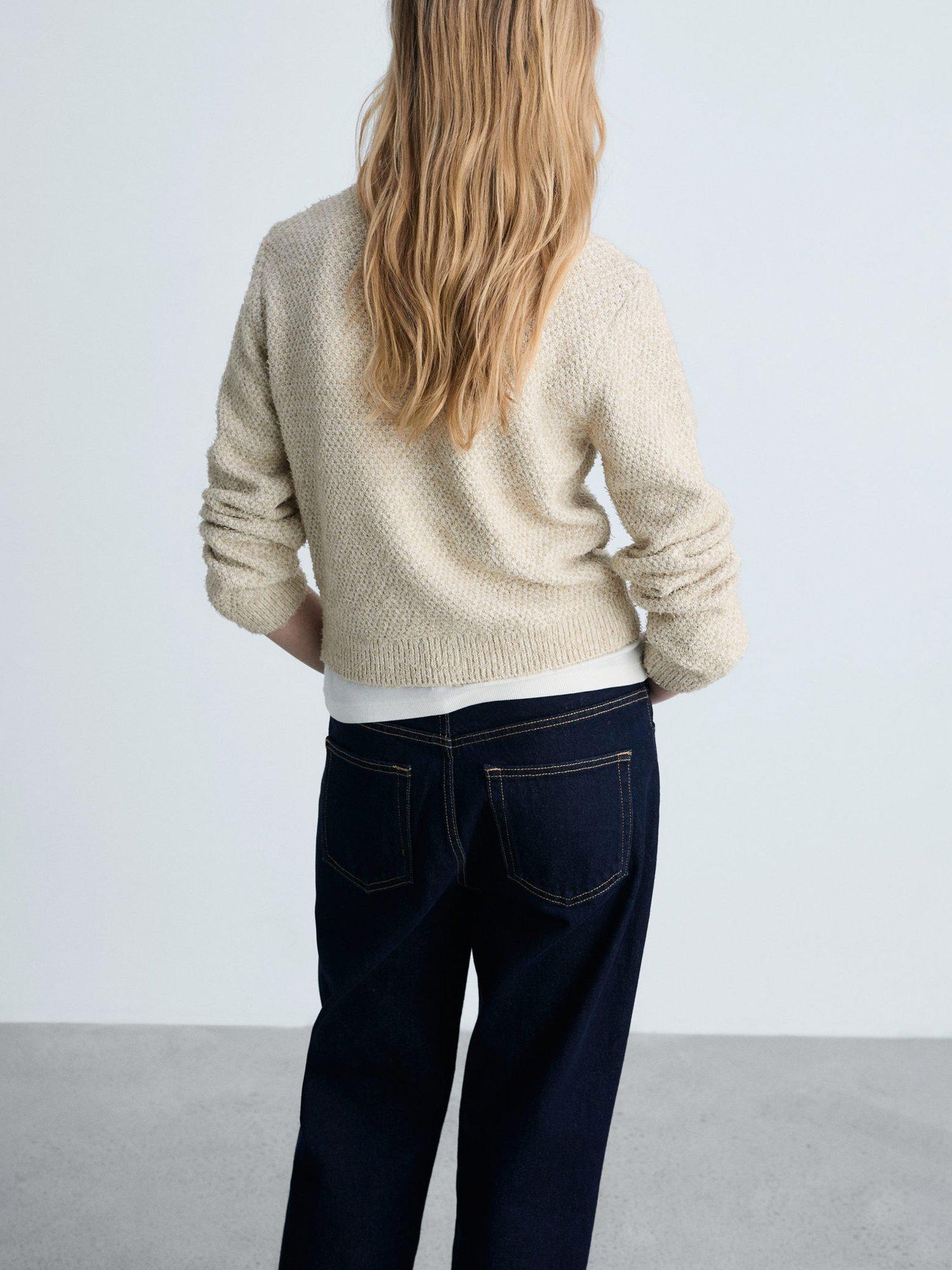 Product image 6 of 9, which shows Mango Ojitos Knitted Cardigan, Beige, XXS