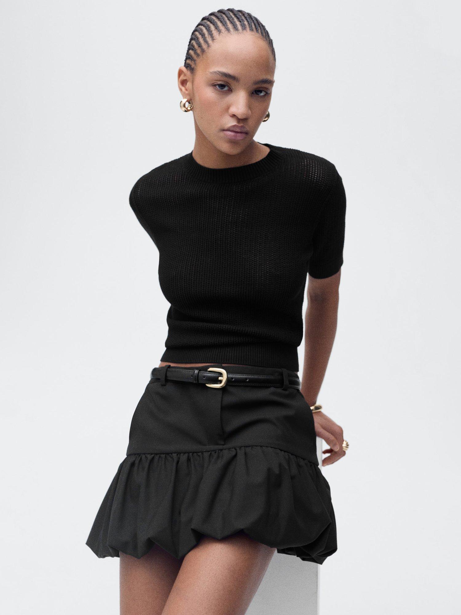 Product image 1 of 7, which shows Mango Peras Fitted Short Sleeve Jumper, Black, XS