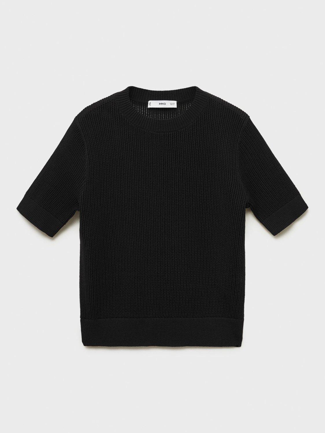 Product image 3 of 7, which shows Mango Peras Fitted Short Sleeve Jumper, Black, XS