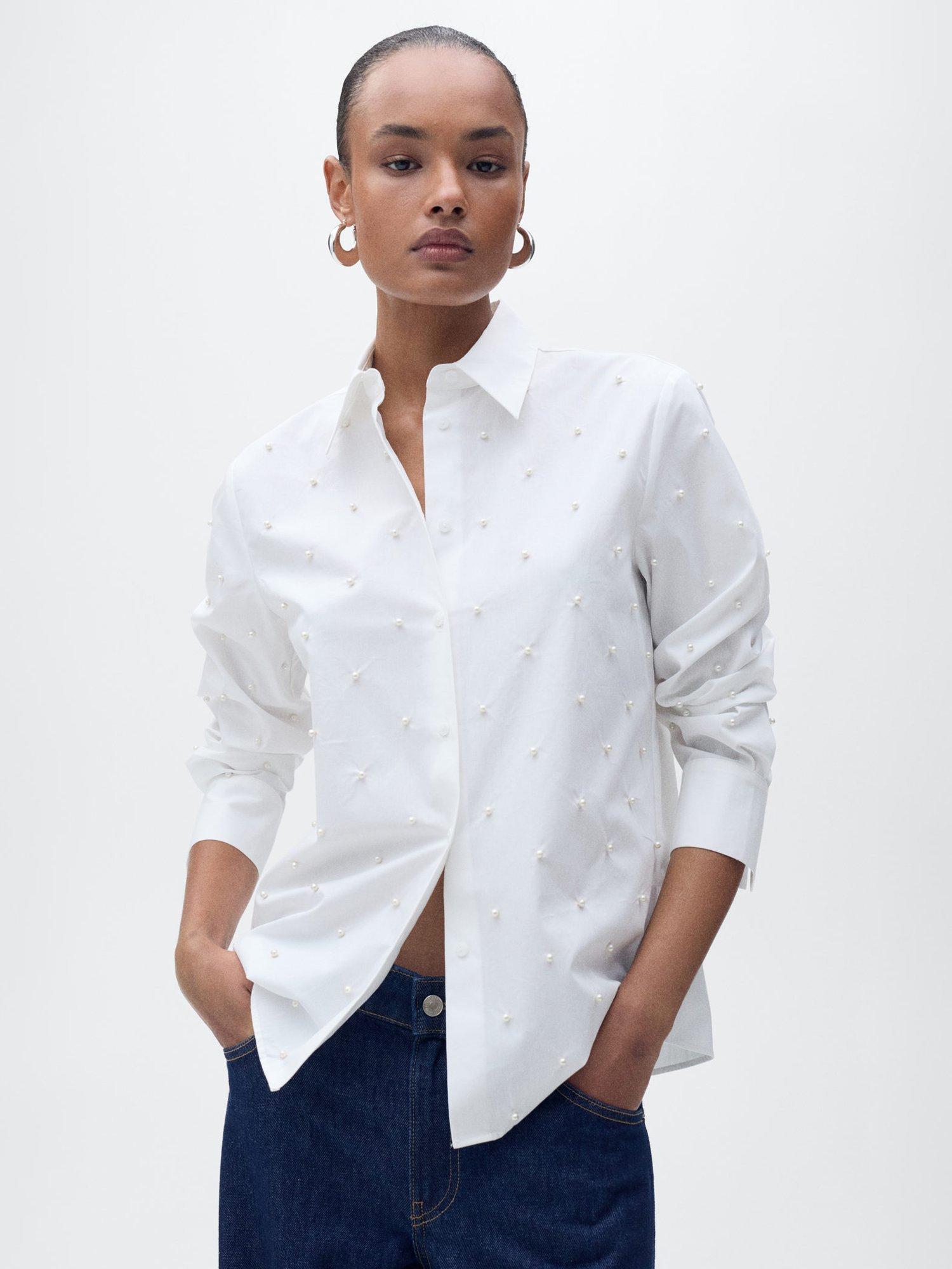 Product image 1 of 7, which shows Mango Pearl Shirt, White, 8