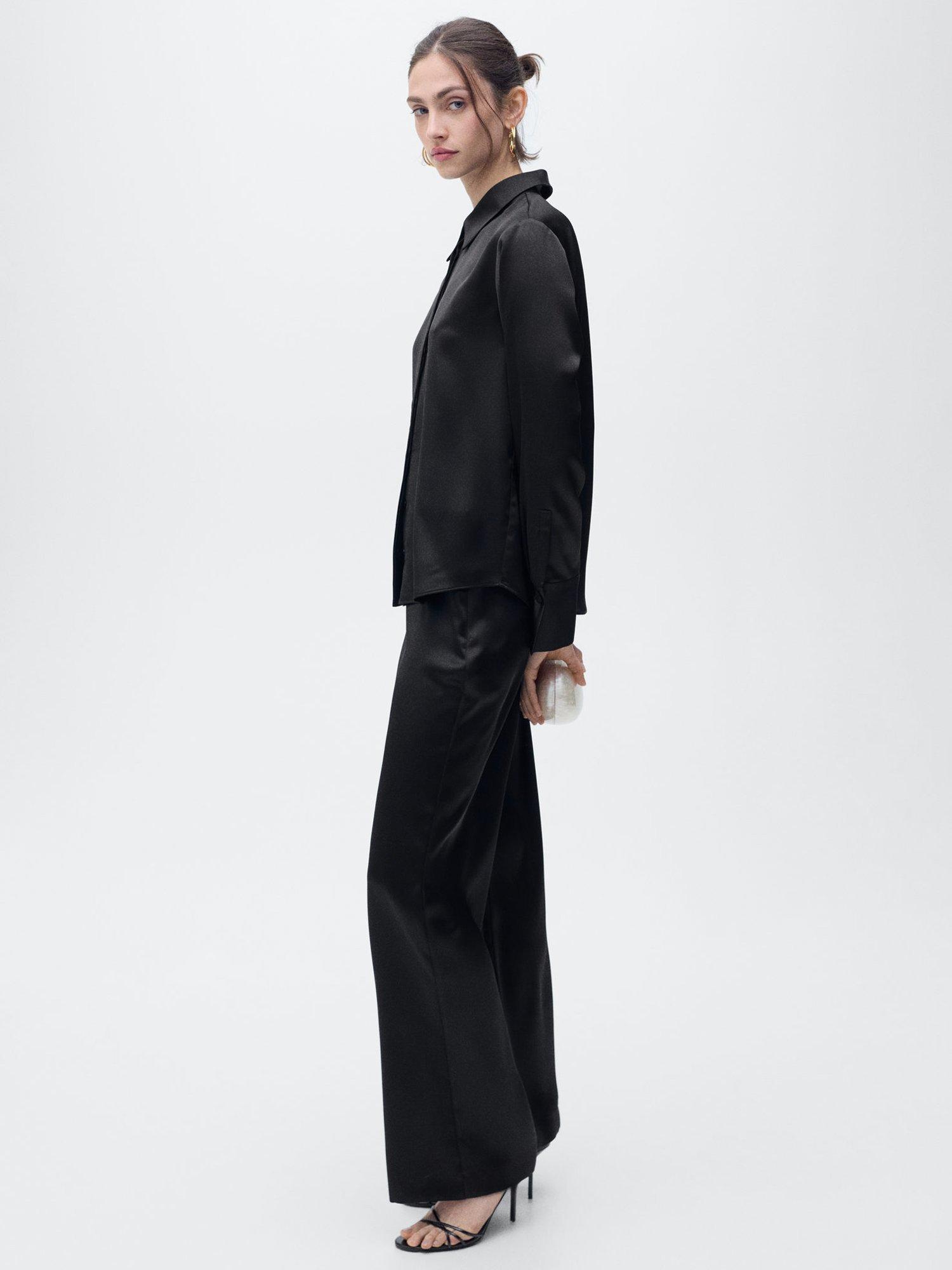 Product image 2 of 8, which shows Mango Goldin Satin Shirt, Black, 6