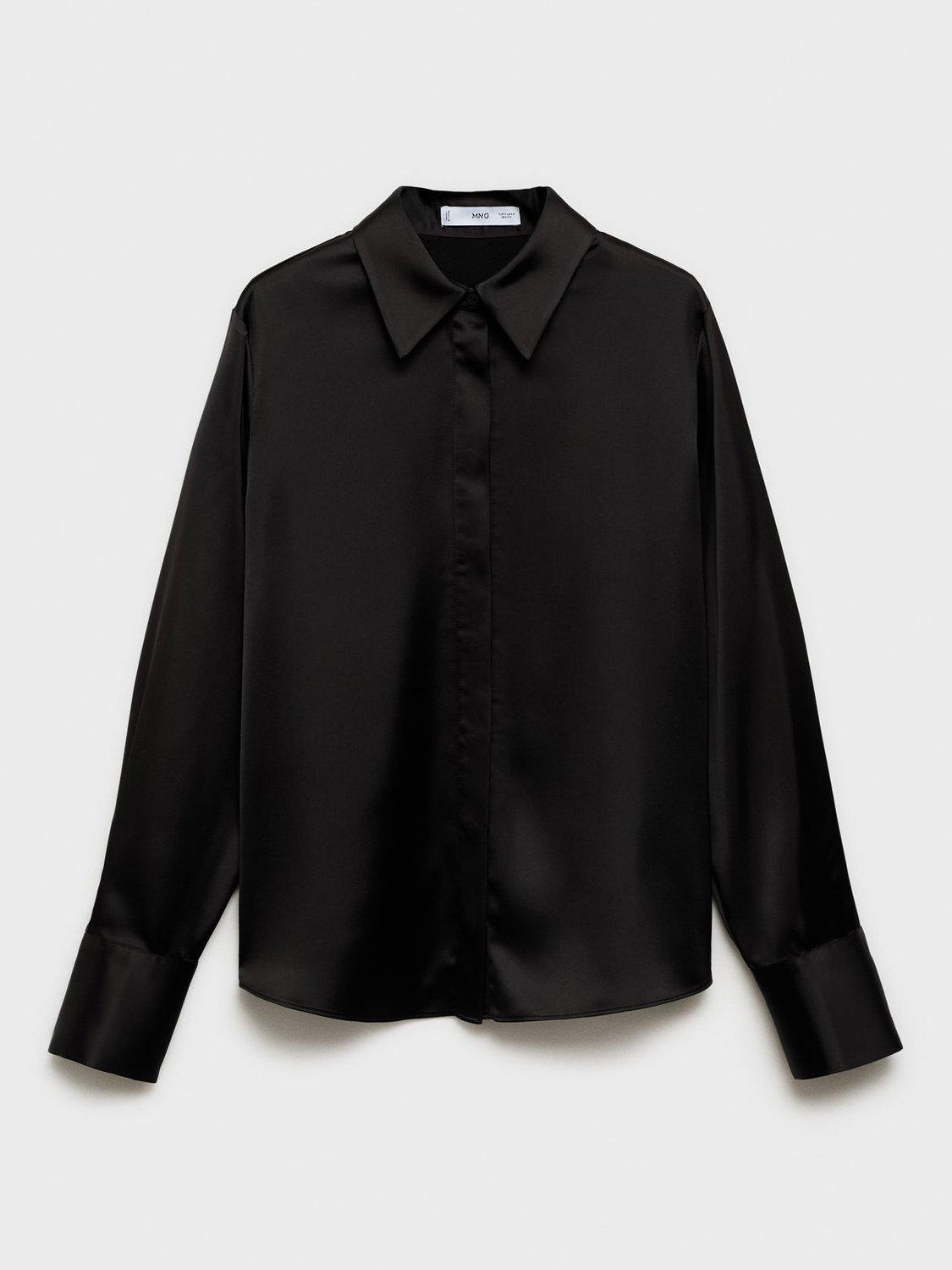 Product image 3 of 8, which shows Mango Goldin Satin Shirt, Black, 6