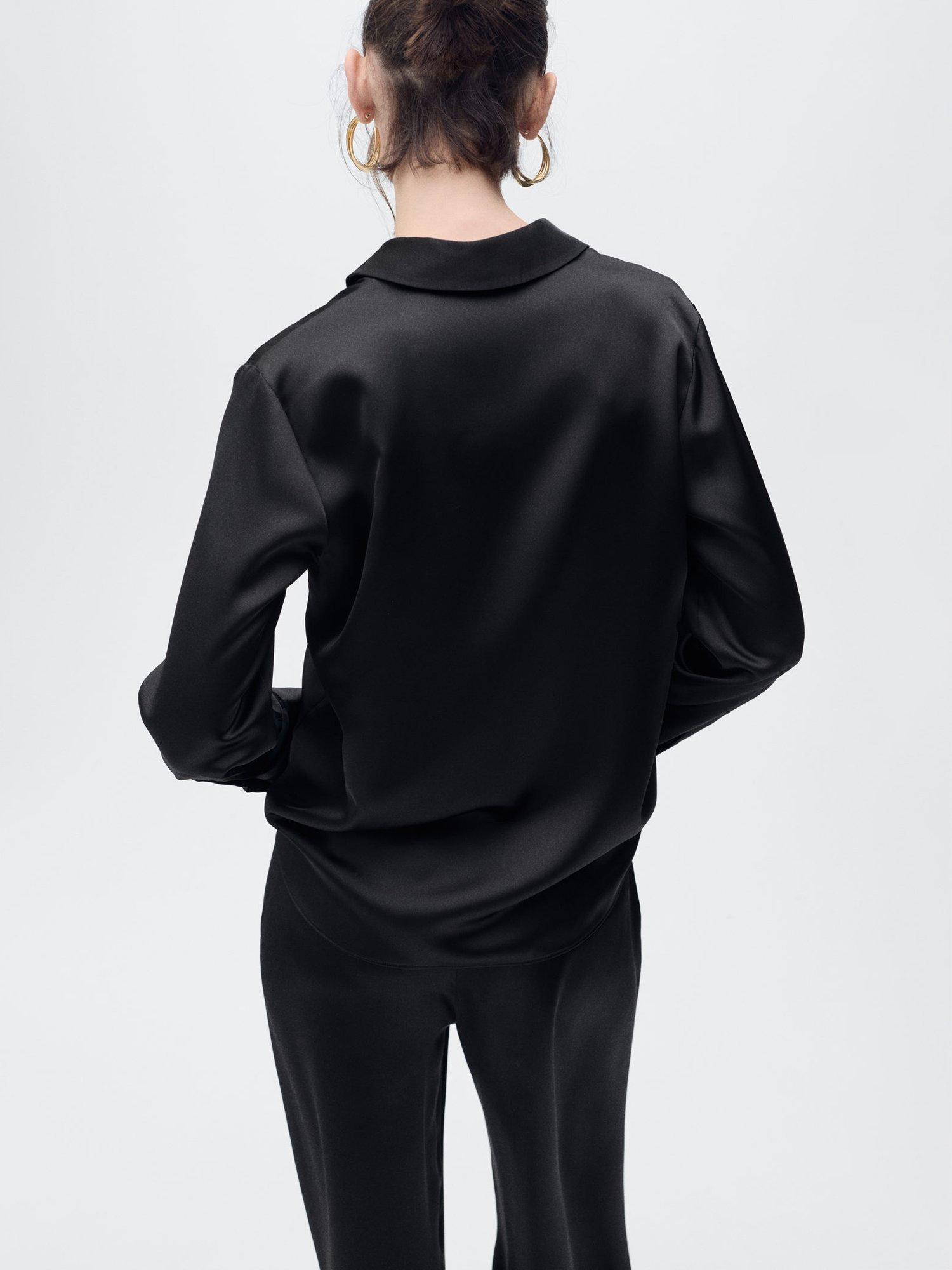 Product image 4 of 8, which shows Mango Goldin Satin Shirt, Black, 6