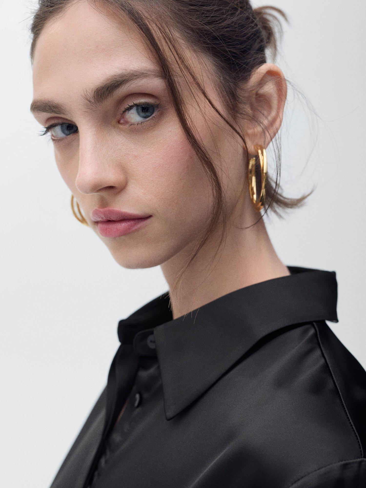Product image 6 of 8, which shows Mango Goldin Satin Shirt, Black, 6