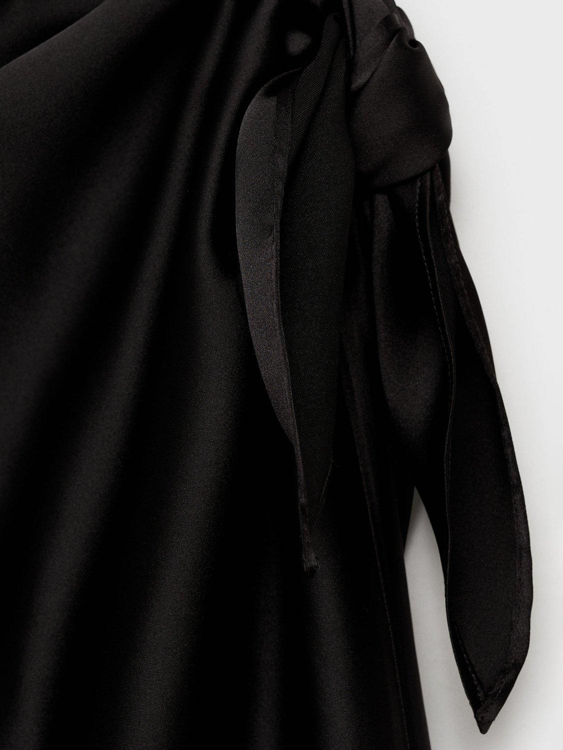 Product image 7 of 7, which shows Mango Goldi Satin Knot Tie Maxi Skirt, Black, S