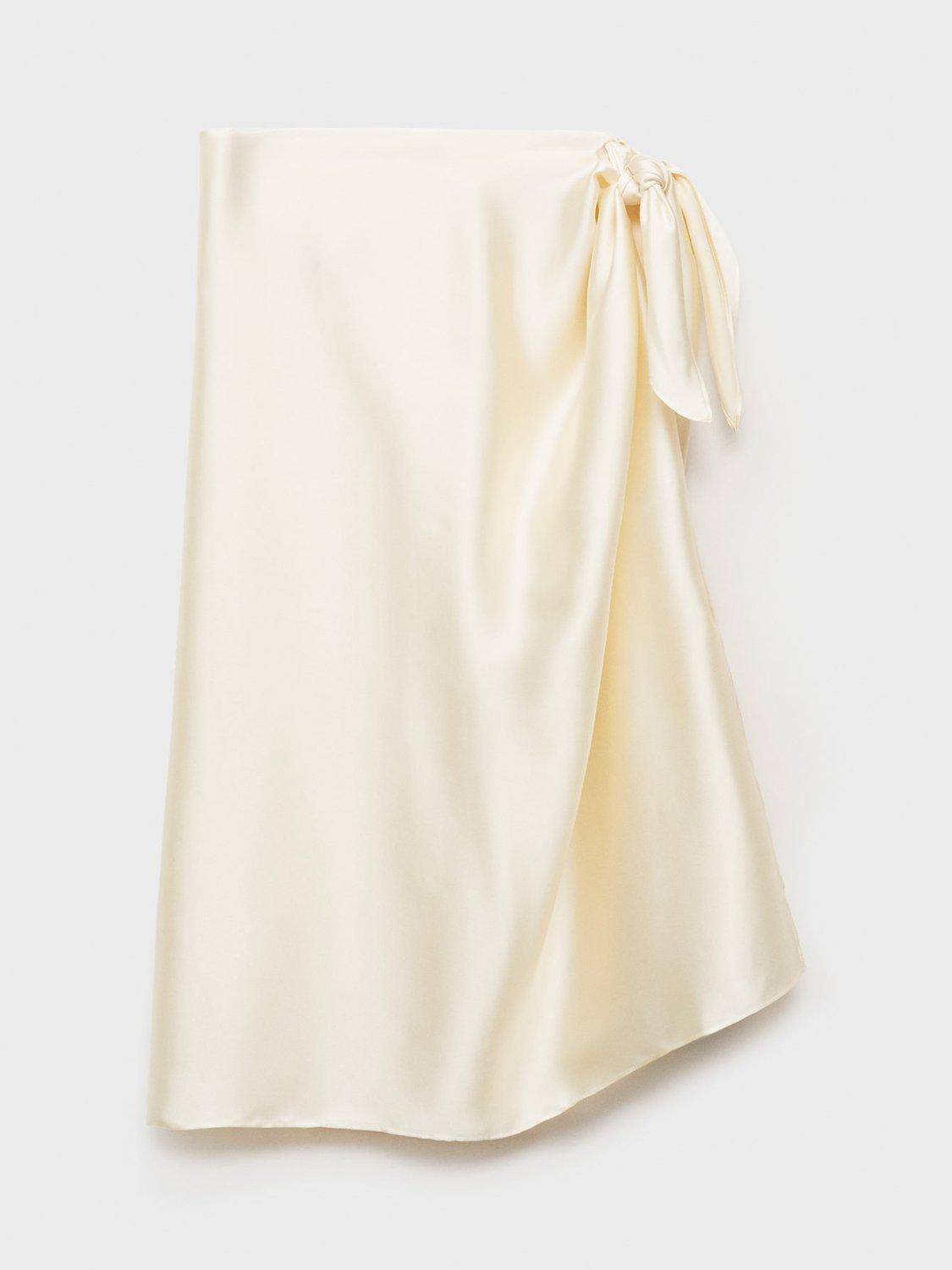 Product image 3 of 8, which shows Mango Goldi Satin Knot Tie Maxi Skirt, Light Beige, S