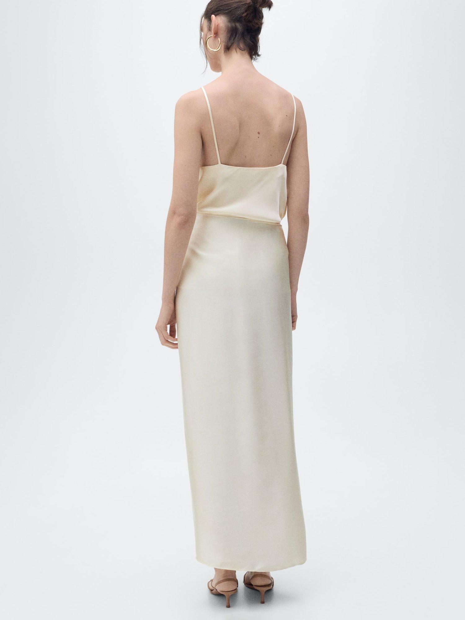 Product image 4 of 8, which shows Mango Goldi Satin Knot Tie Maxi Skirt, Light Beige, S