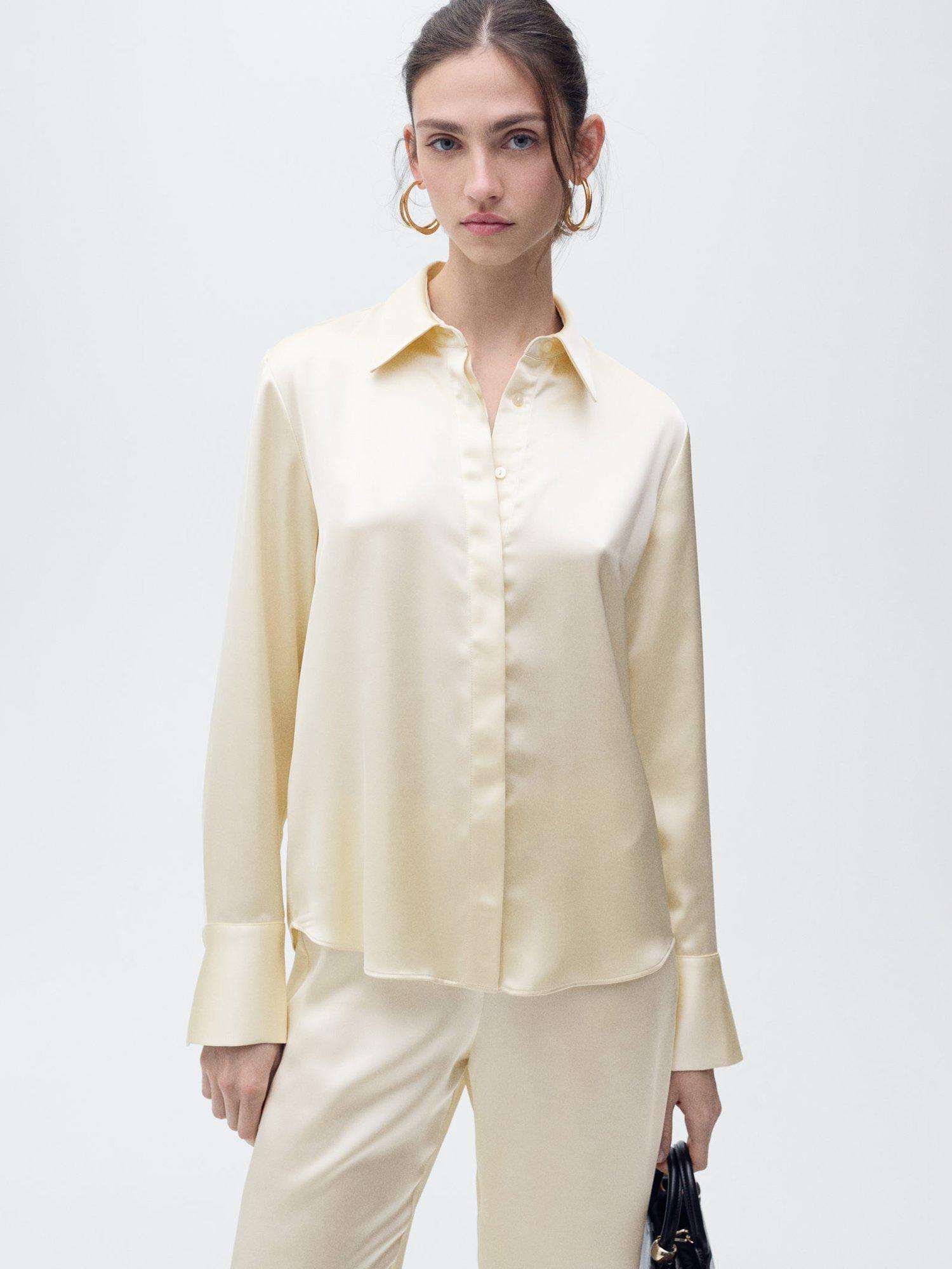 Product image 1 of 8, which shows Mango Goldin Satin Shirt, Light Beige, 8