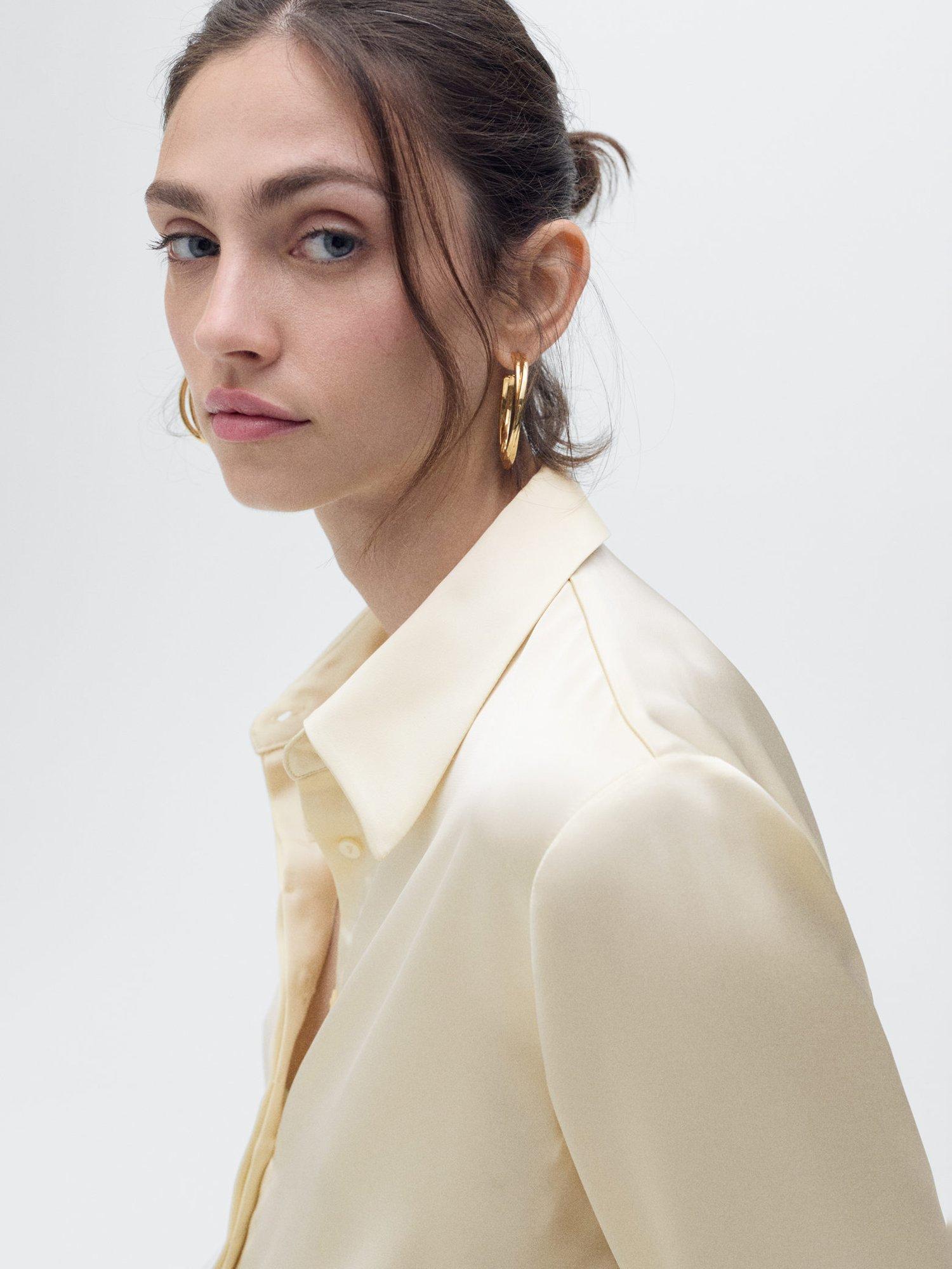 Product image 6 of 8, which shows Mango Goldin Satin Shirt, Light Beige, 8