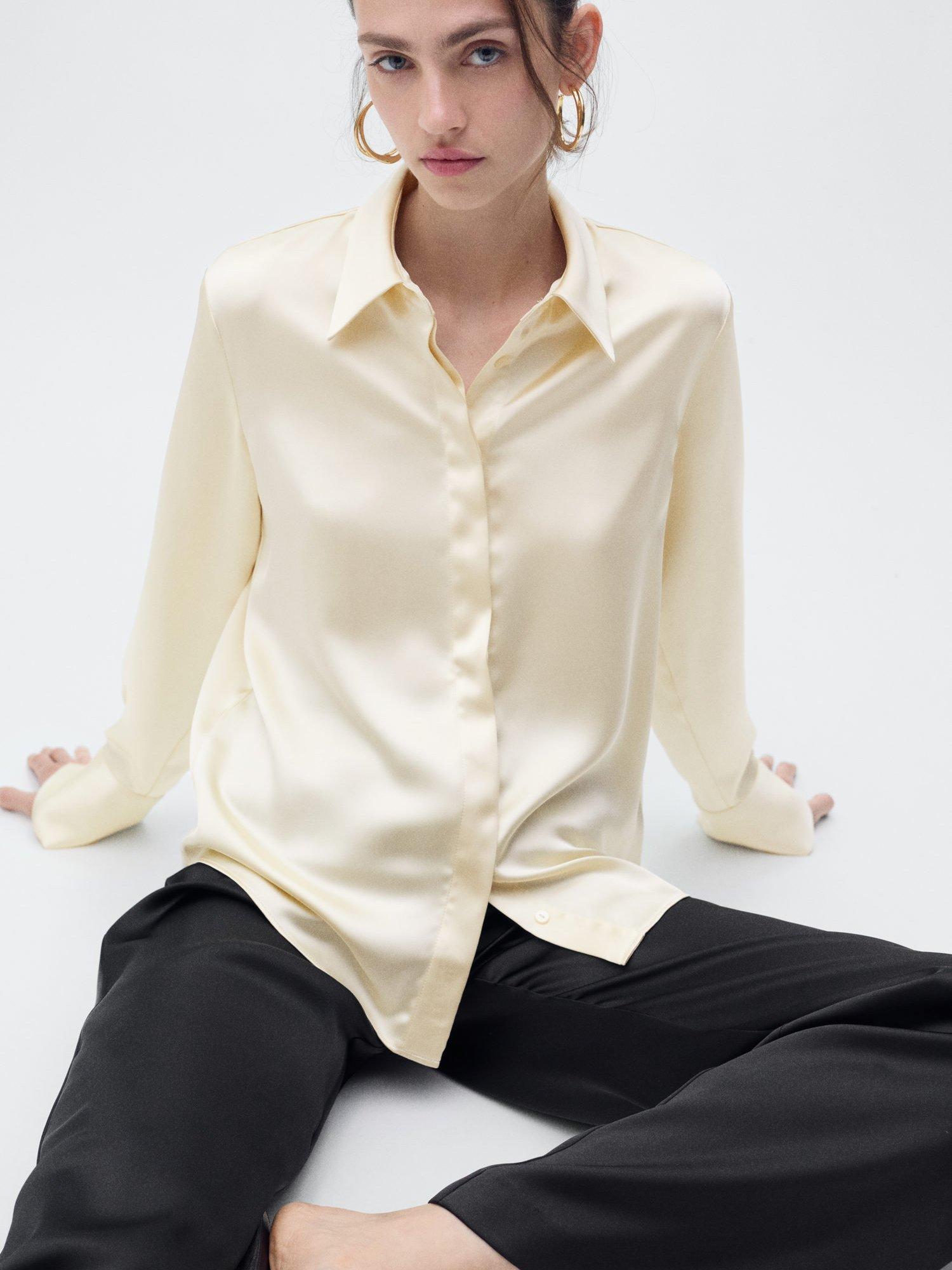Product image 7 of 8, which shows Mango Goldin Satin Shirt, Light Beige, 8