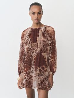 Mango Butcher Long Sleeved Animal Print Dress, Brown, Brown