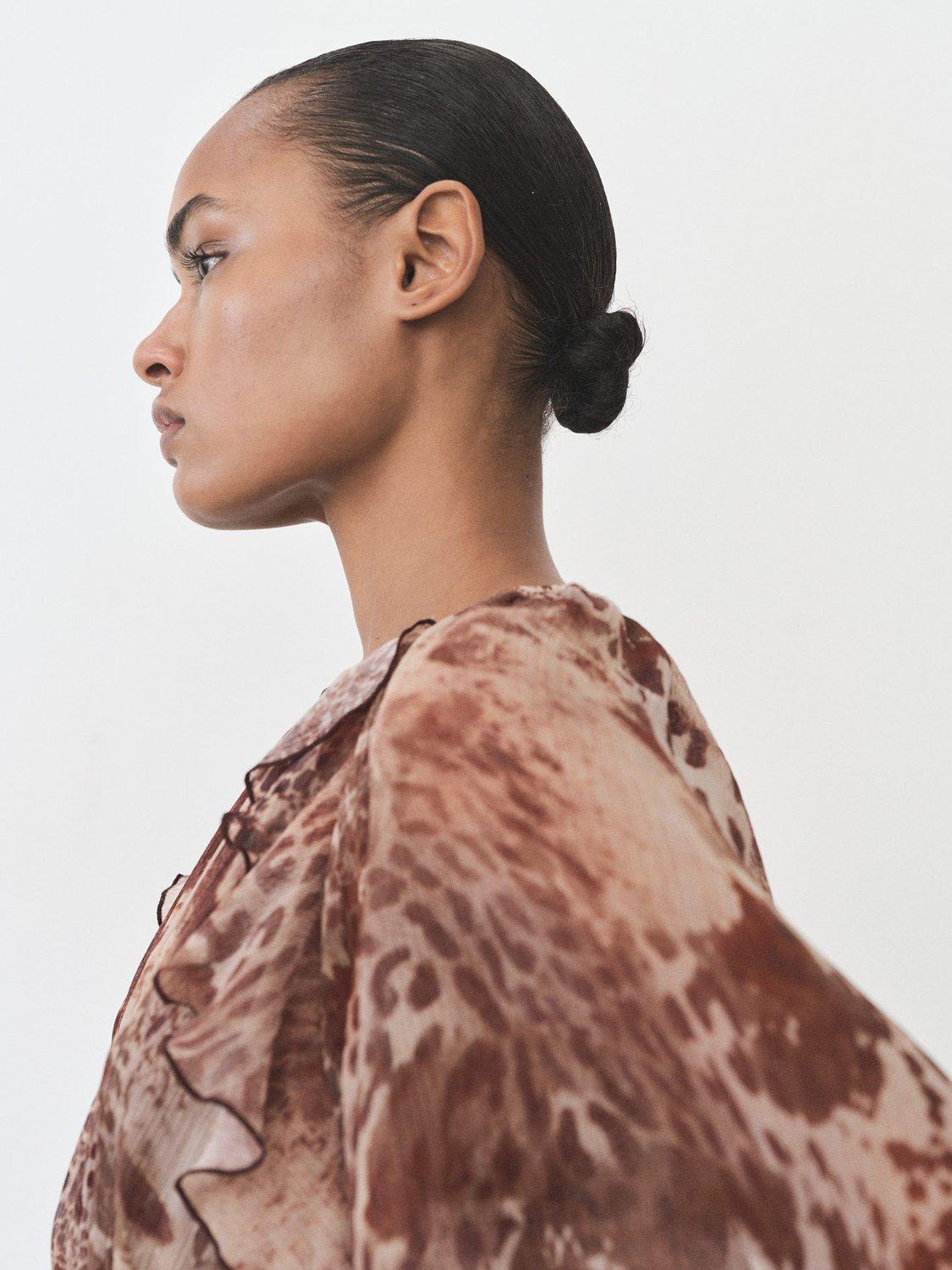 Product image 6 of 7, which shows Mango Butcher Long Sleeved Animal Print Dress, Brown, 10