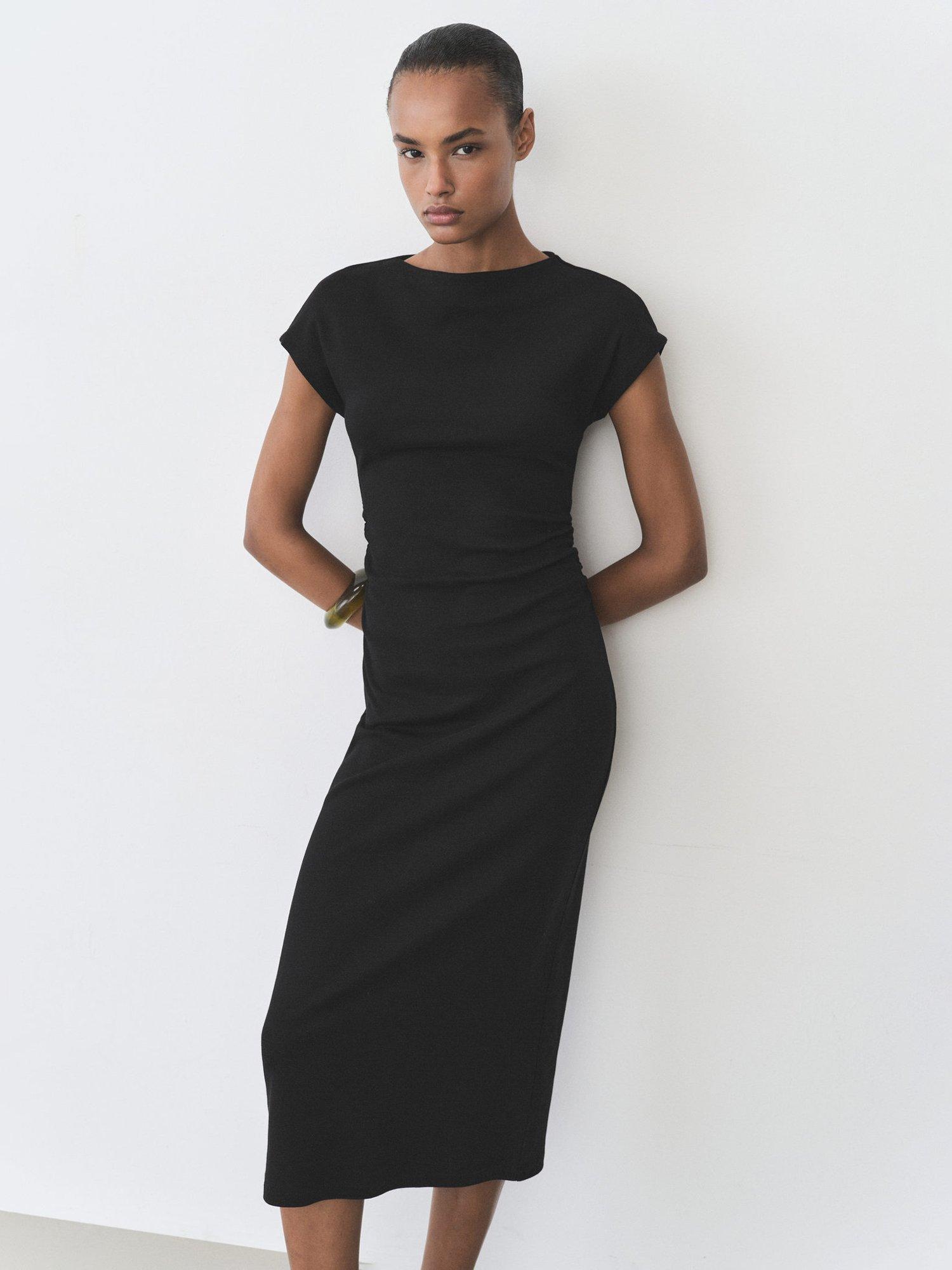 Product image 1 of 9, which shows Mango Carrot Cotton Stretchy Midi Dress, Black, 10