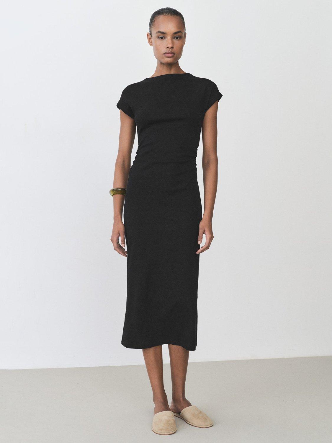 Product image 2 of 9, which shows Mango Carrot Cotton Stretchy Midi Dress, Black, 10