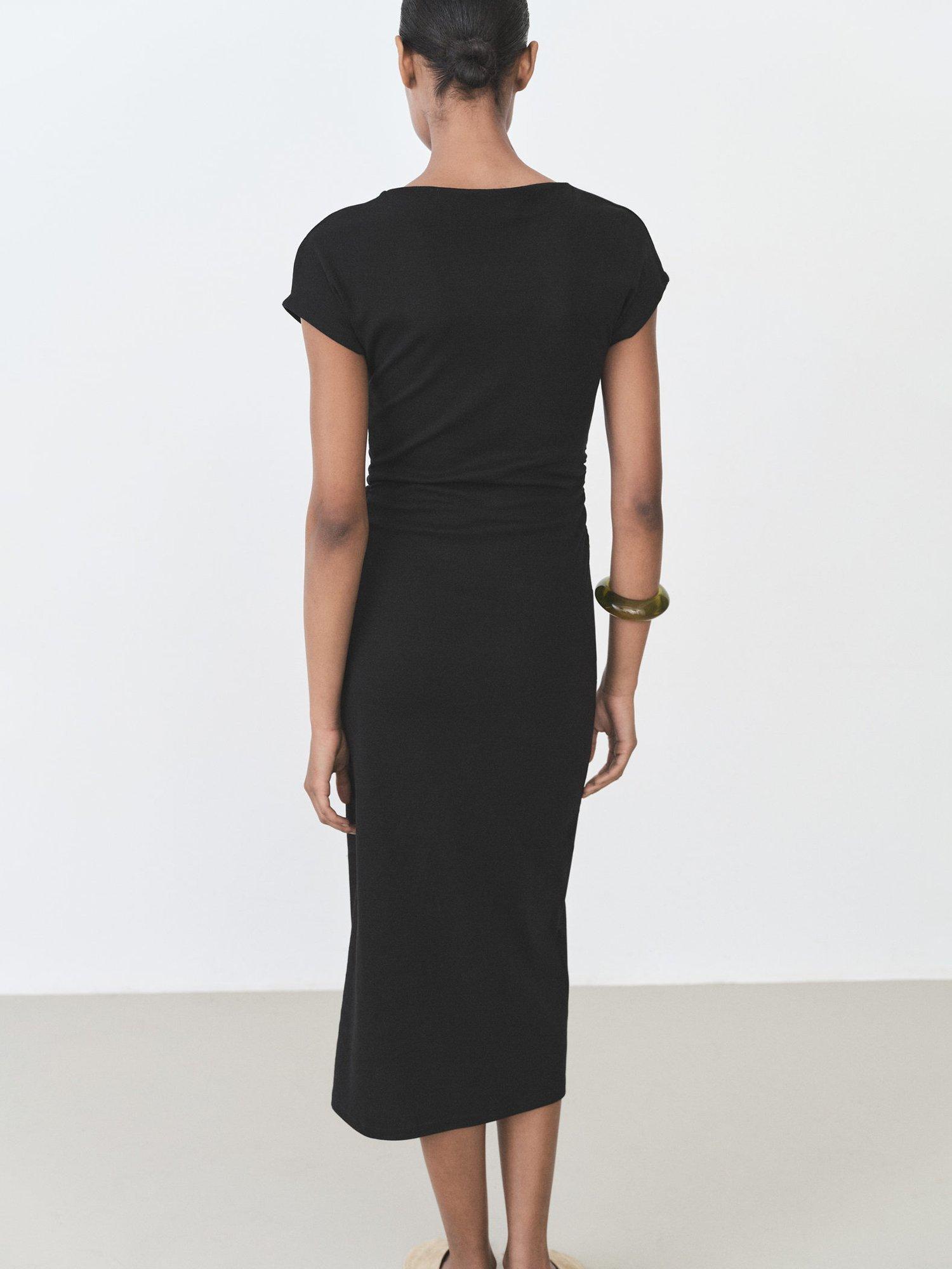 Product image 4 of 9, which shows Mango Carrot Cotton Stretchy Midi Dress, Black, 10