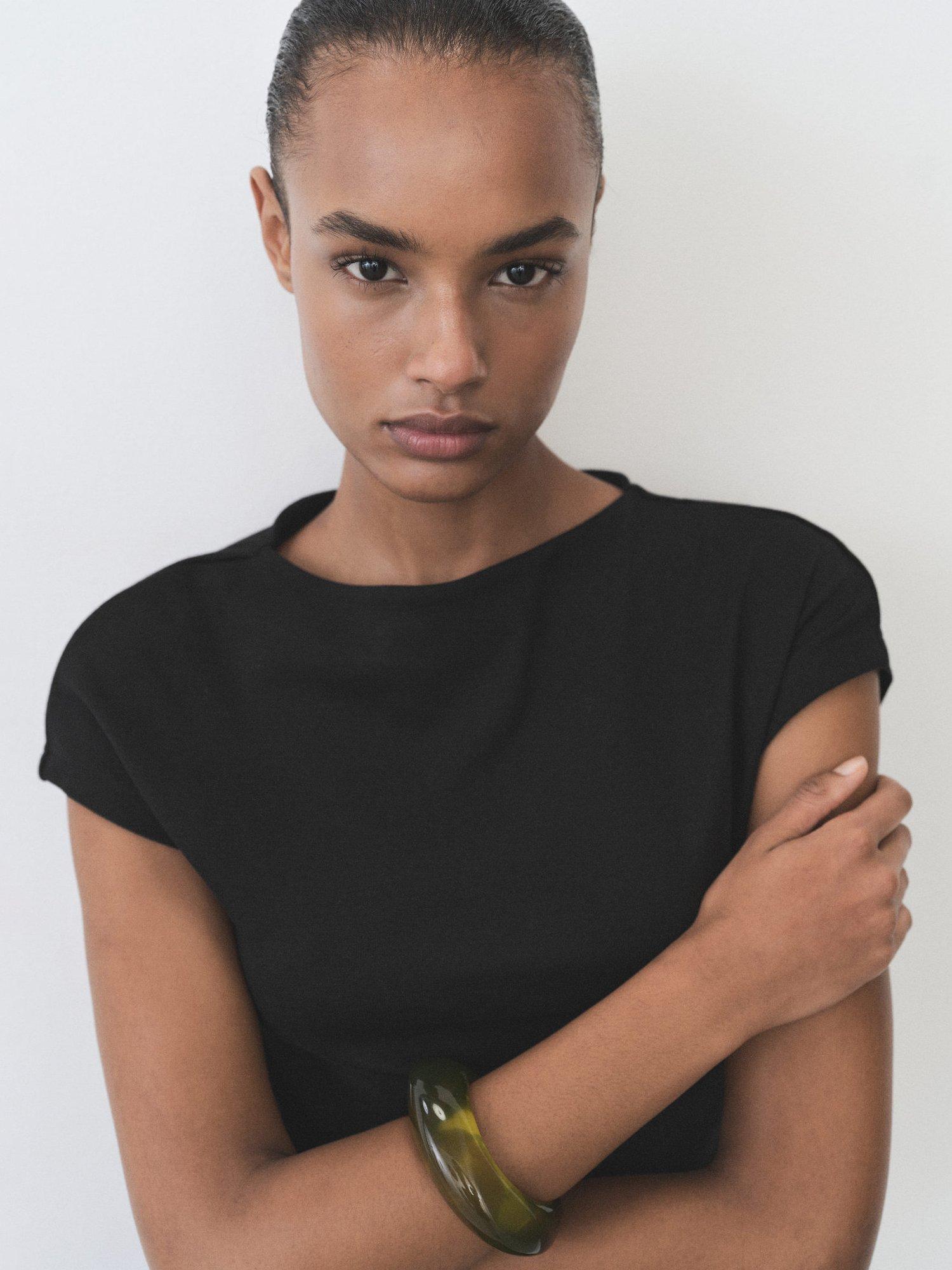 Product image 6 of 9, which shows Mango Carrot Cotton Stretchy Midi Dress, Black, 10