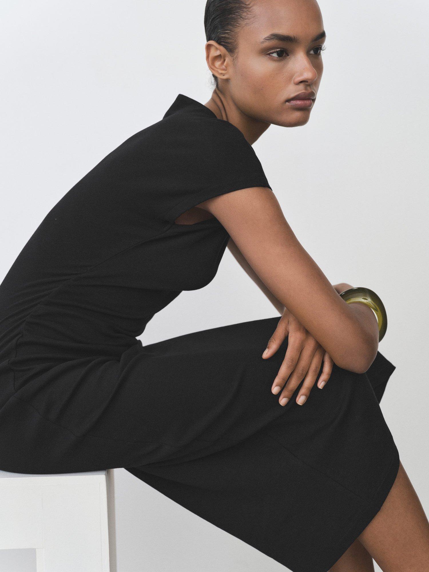 Product image 7 of 9, which shows Mango Carrot Cotton Stretchy Midi Dress, Black, 10