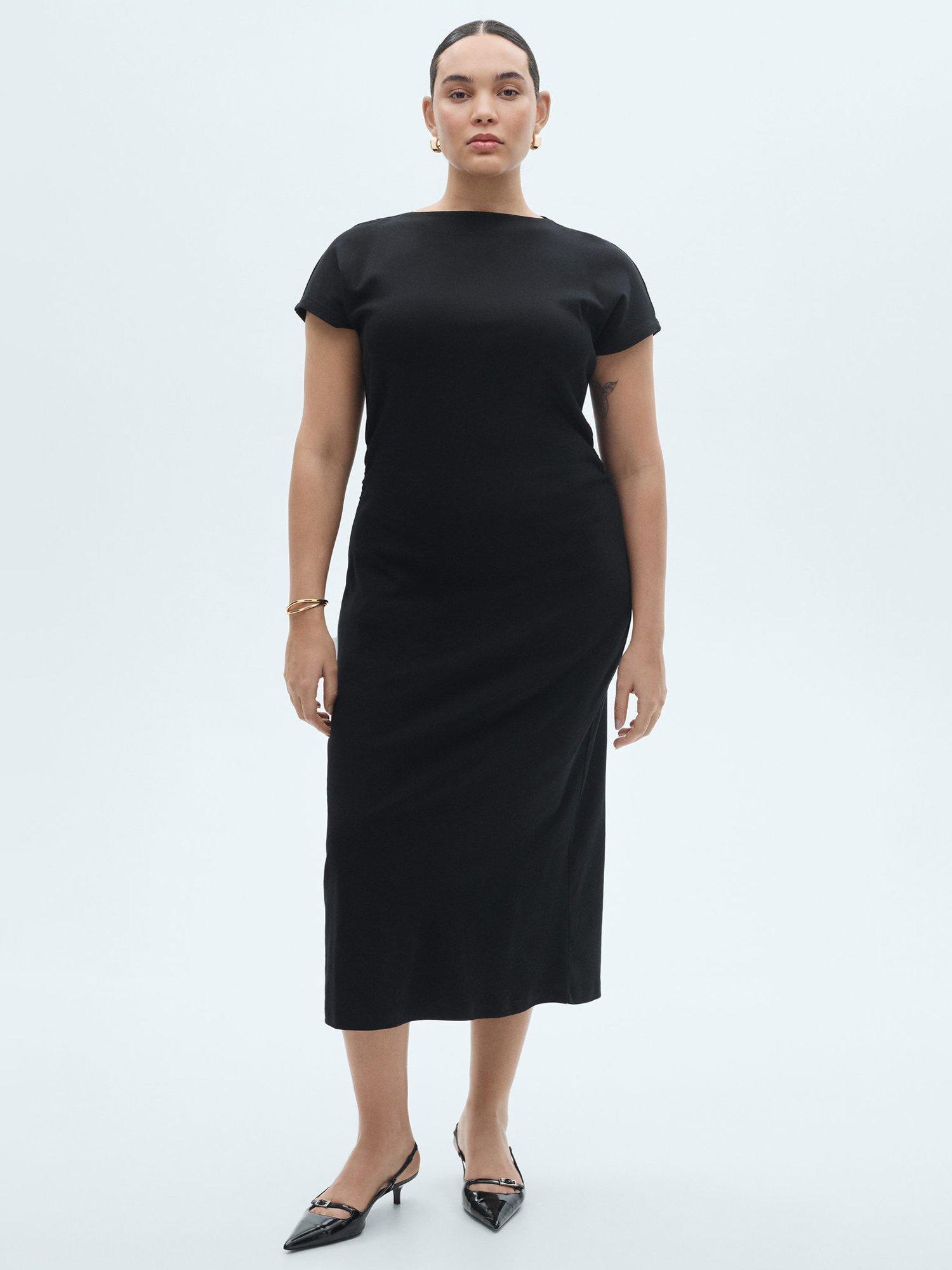 Product image 8 of 9, which shows Mango Carrot Cotton Stretchy Midi Dress, Black, 10