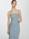 Mango Marena Belted Denim Dress, Mid Blue