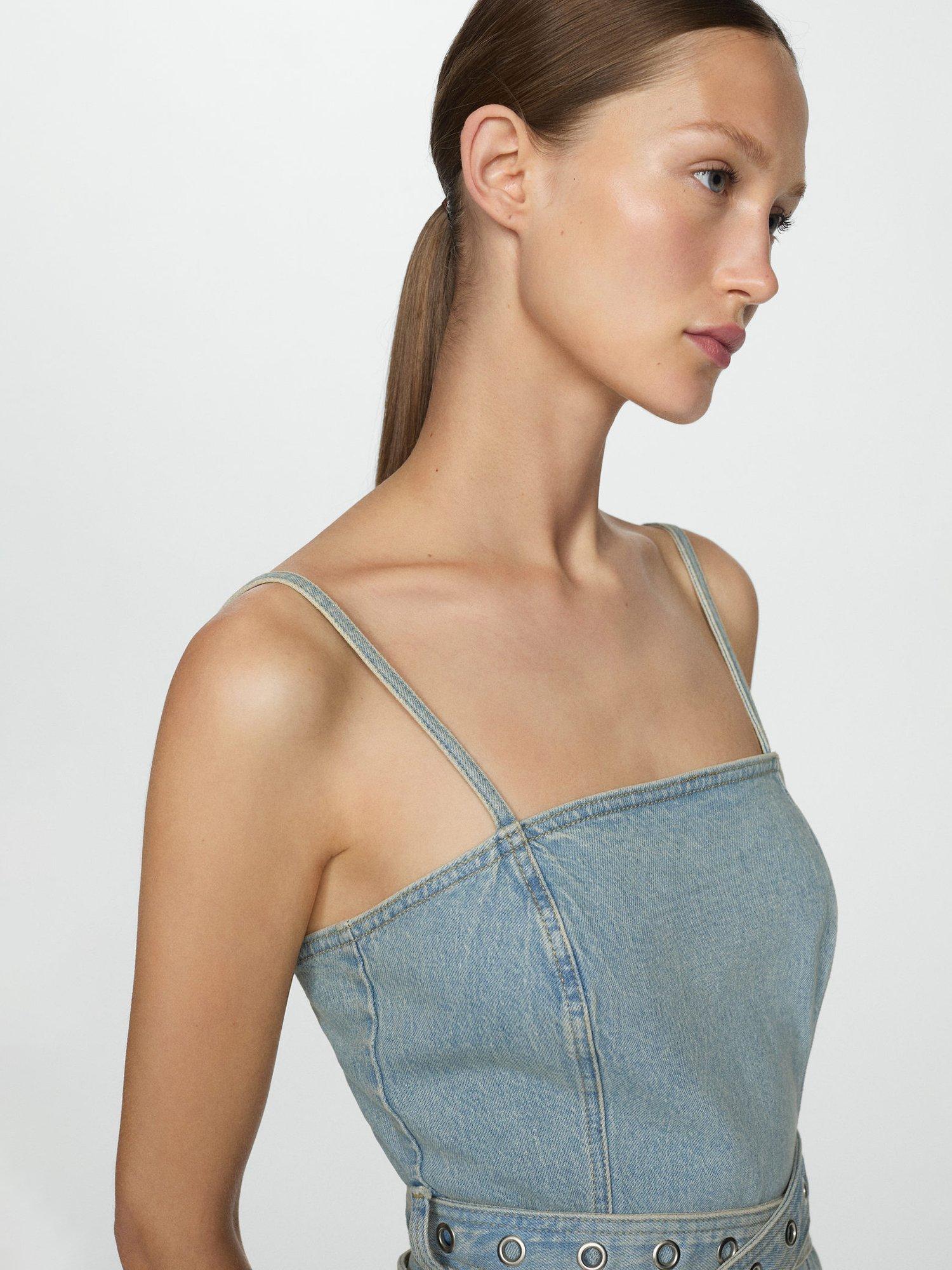 Product image 4 of 8, which shows Mango Marena Belted Denim Dress, Mid Blue, 14