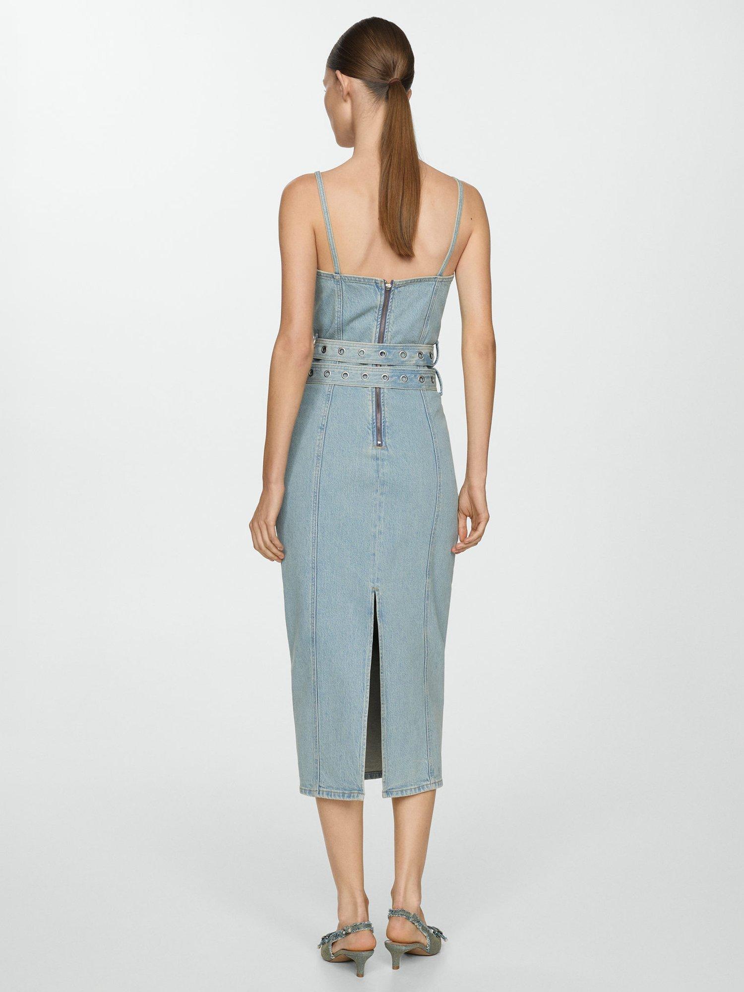 Product image 5 of 8, which shows Mango Marena Belted Denim Dress, Mid Blue, 14