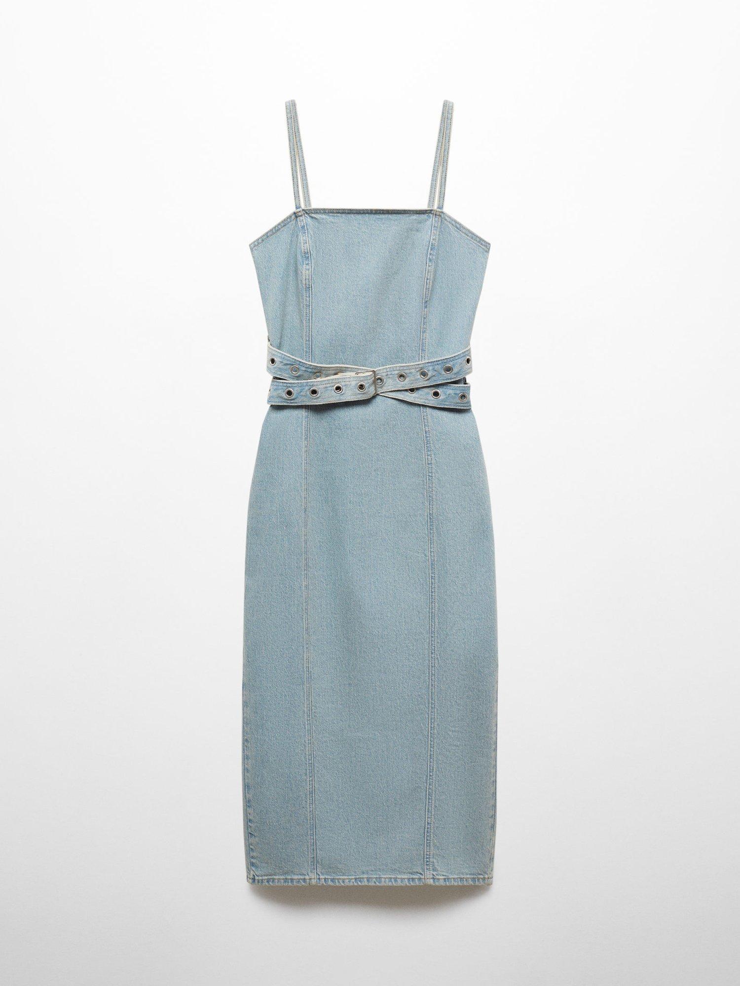 Product image 8 of 8, which shows Mango Marena Belted Denim Dress, Mid Blue, 14