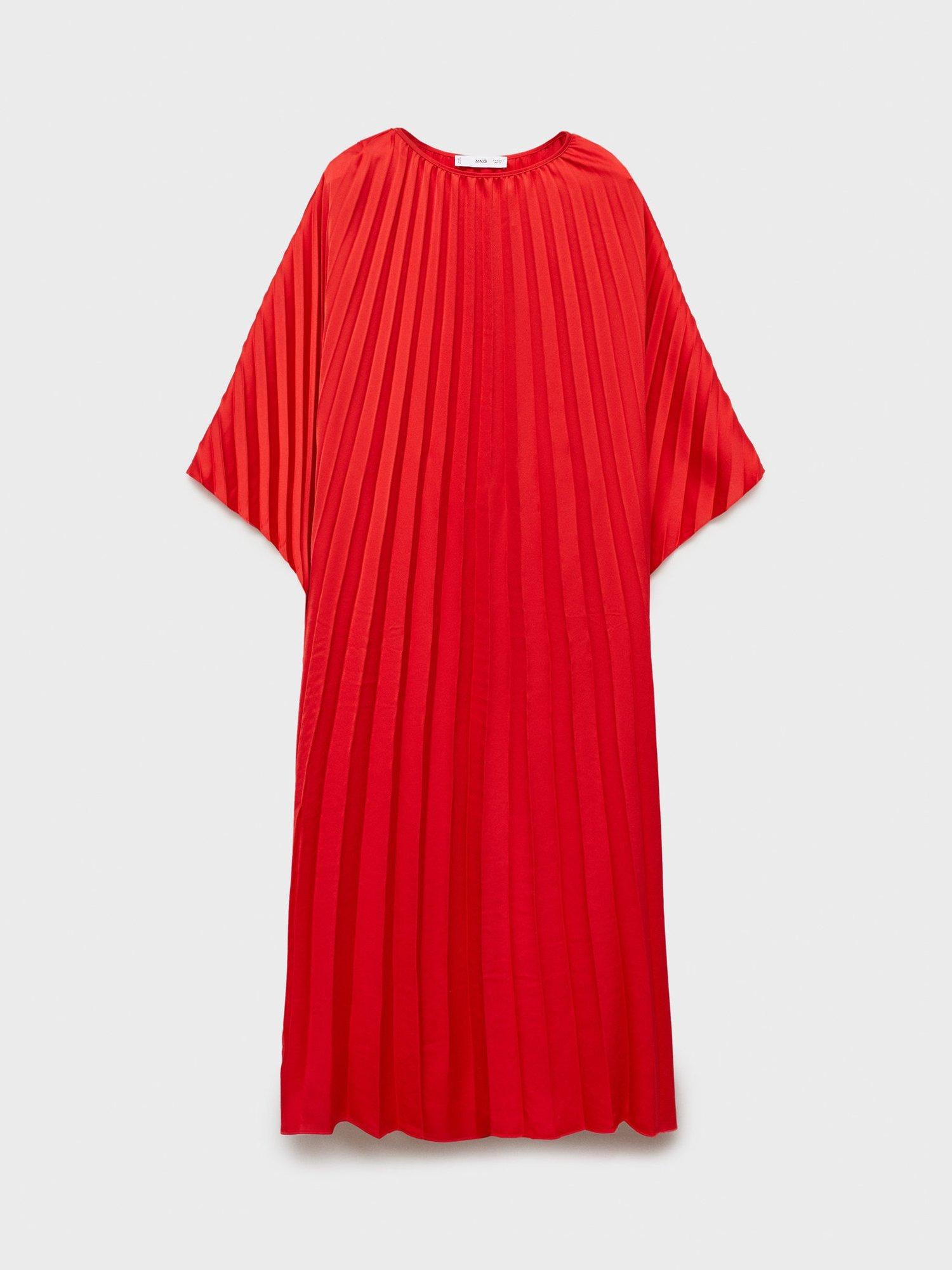Product image 3 of 7, which shows Mango Nube Satin Pleated Loose Maxi Dress, Red, 10