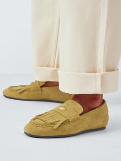 John Lewis Fly Penny Suede Coin Fringe Moccasins, Green - view 2, Green
