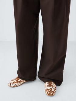 John Lewis France Suede Fawn Print Sporty Runner Trainers, Brown/White - view 2, Brown/White