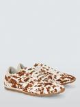 John Lewis France Suede Fawn Print Sporty Runner Trainers, Brown/White