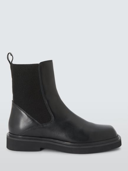John Lewis Pads Leather Chip Toe Moto Chelsea Boots, Black, Black