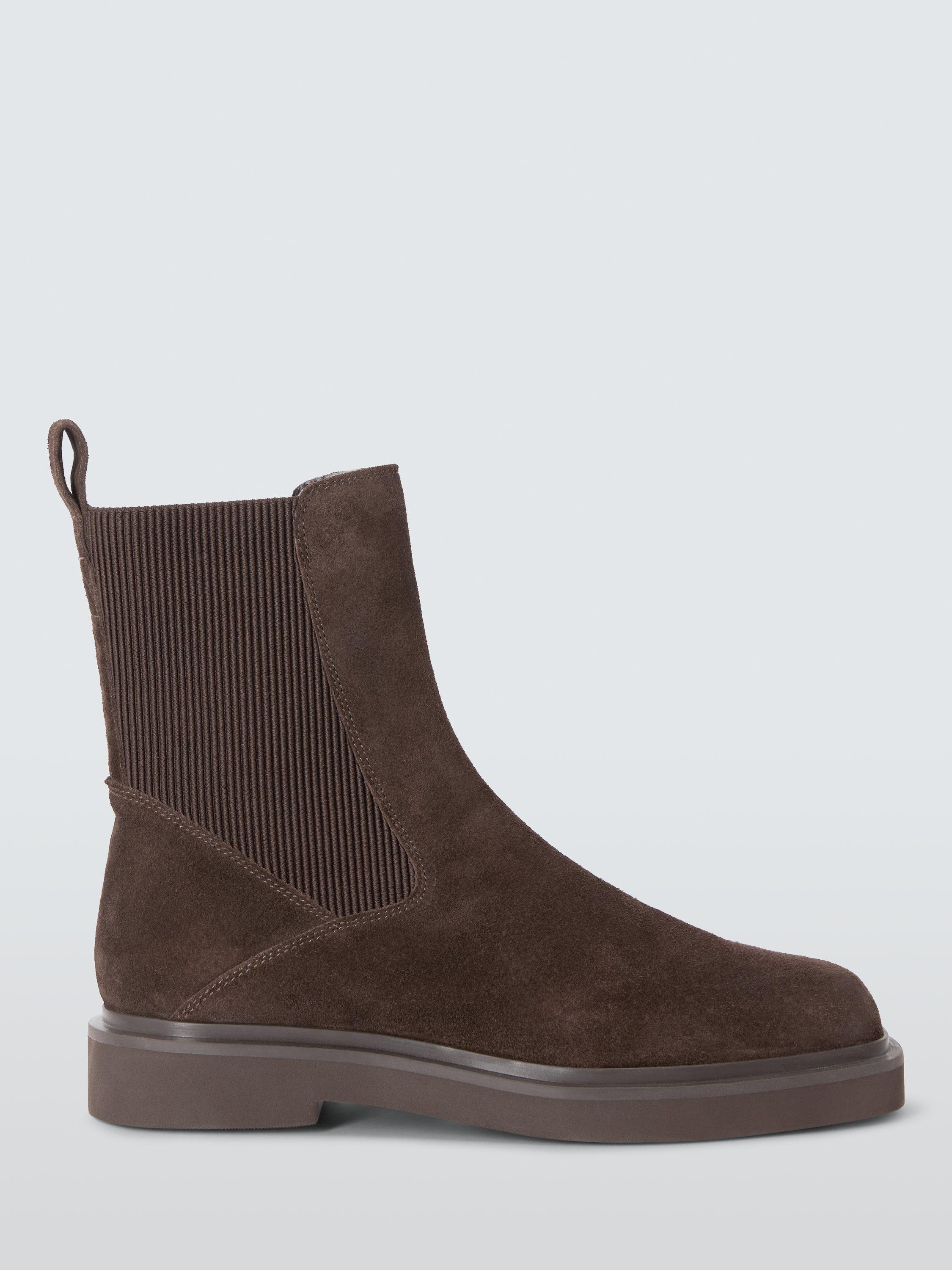 Product image 1 of 6, which shows John Lewis Pads Suede Chip Toe Moto Chelsea Boots, Brown, 3
