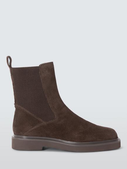 John Lewis Pads Suede Chip Toe Moto Chelsea Boots, Brown, Brown