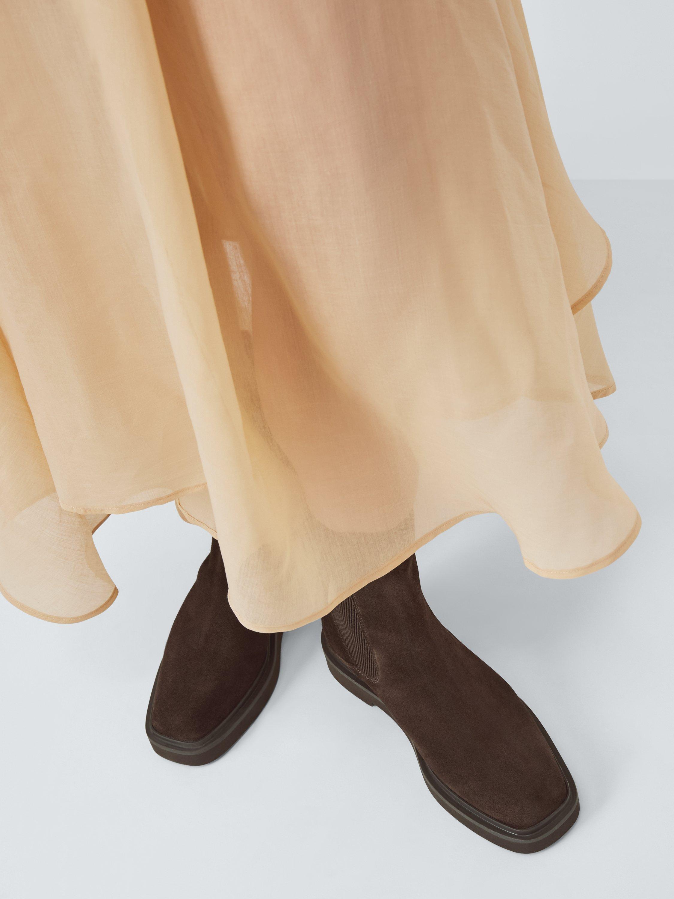 Product image 2 of 6, which shows John Lewis Pads Suede Chip Toe Moto Chelsea Boots, Brown, 3