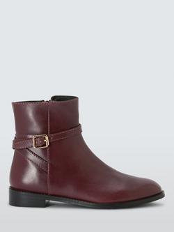 John Lewis Paso Leather Buckle Harness Riding Ankle Boots, Maroon, Maroon